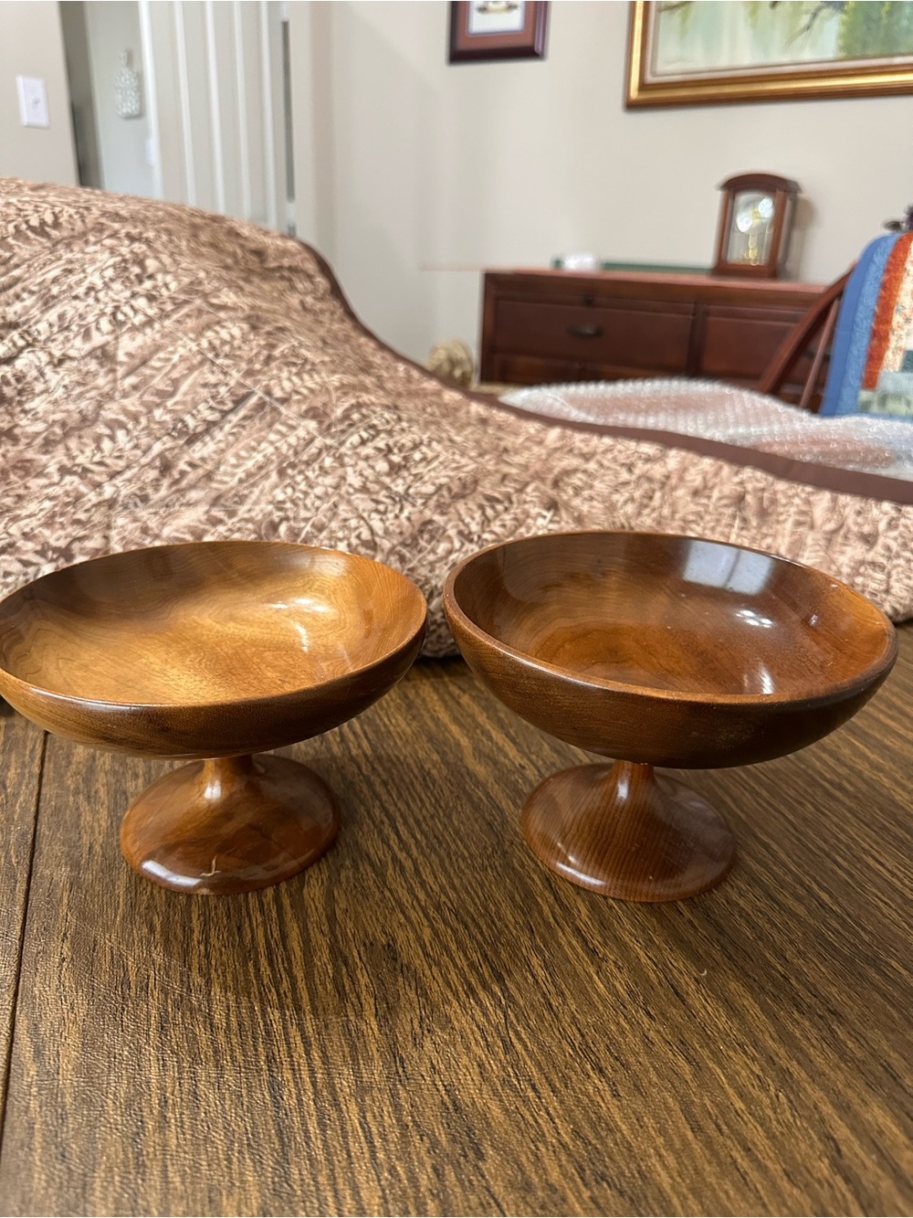 Wood Pedestal Bowls - Rich Brown